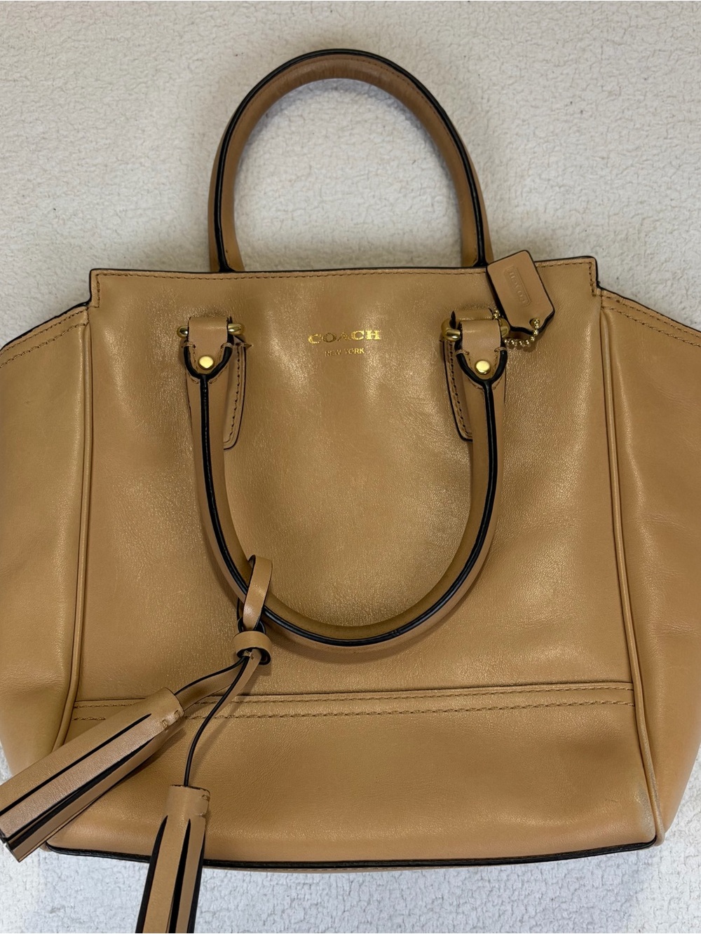 Coach Tan Leather Tassel Tote Bag